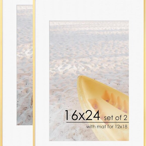 16x24 Frame | 16x24 Gold Frame With Mat For 12x18 | Metal Aluminum Picture Frame - Picture 1 of 9